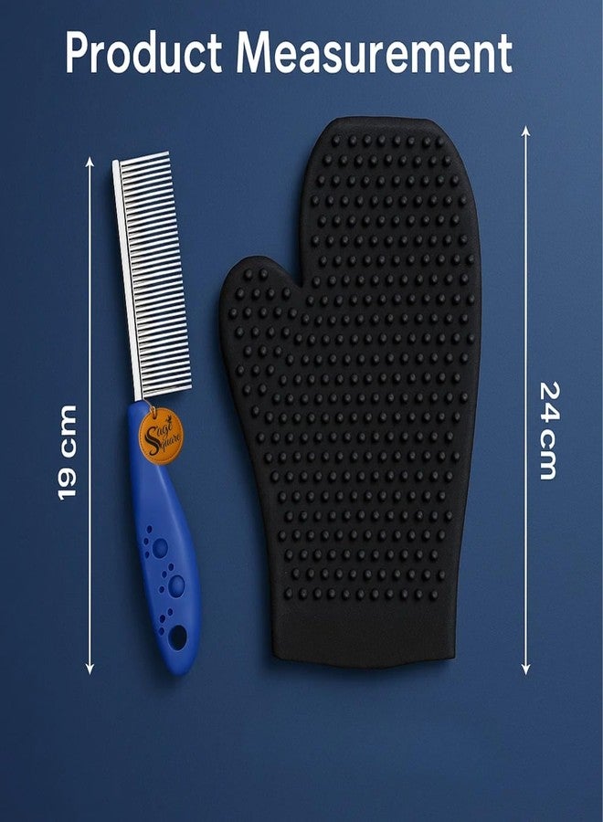 سايج سكوير مشط تنظيف الحيوانات الأليفة من سيج سكوير ذو وجه واحد وقفاز مطاطي مزدوج الجوانب لإزالة الشعر الزائد | أداة لإزالة التشابك والاستحمام اللطيف للكلاب والقطط | مجموعة متكاملة للعناية بالحيوانات الأليفة لإزالة الشعر الزائد والبراغيث والتدليك - Image 4